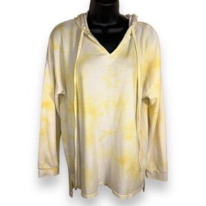 Large Como Blu Yellow Tie Dye Hoodie Womens  Stretch Long Sleeve Colorful Beach